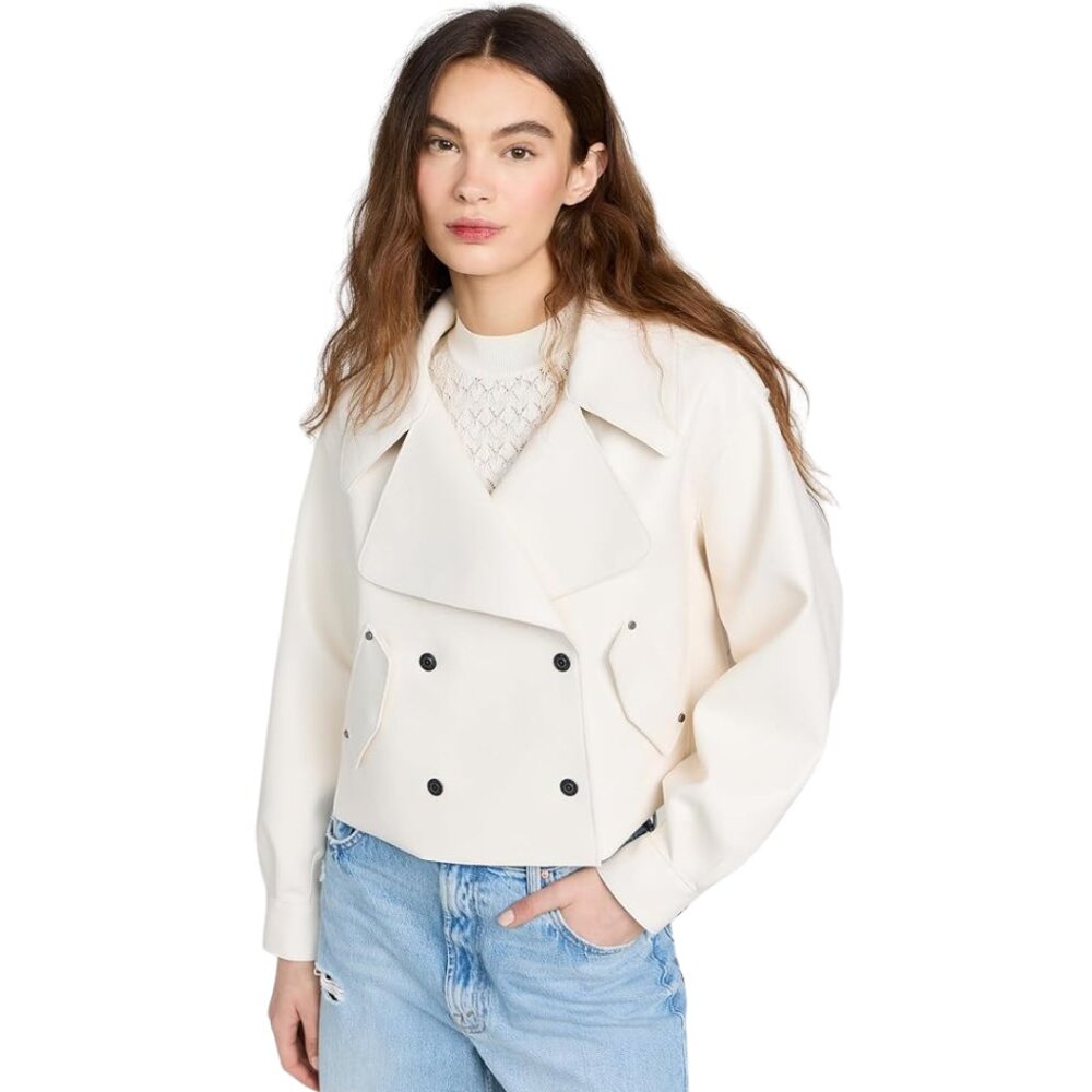 NWT We The Free Free People Ivory Faux‎ Leather Moto Jacket Double Breasted – L